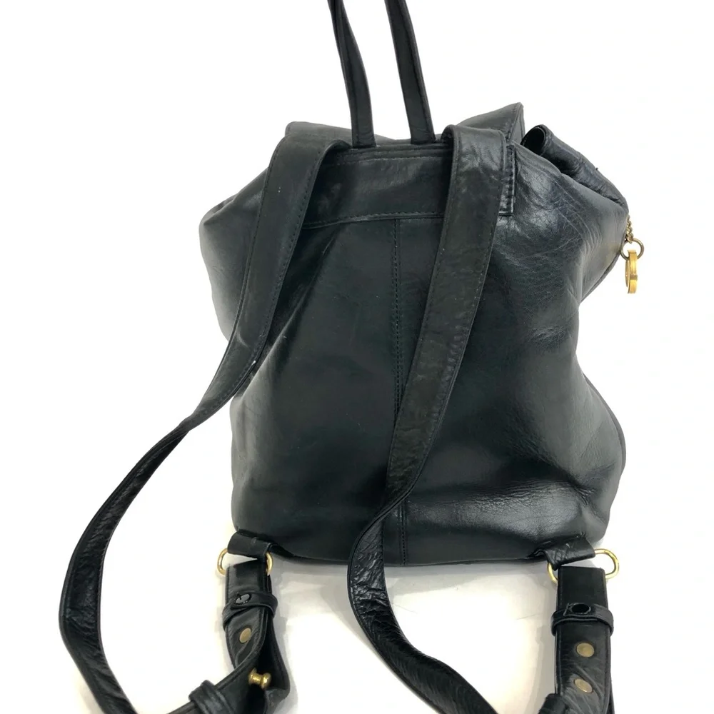Black Leather Backpack with Gold Hardware - Picture 2 of 4